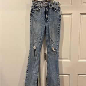 Zara Light Blue Flare Jeans with Distressed Details